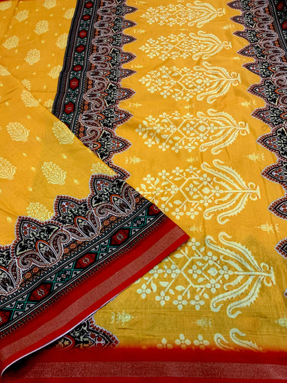 Pure Cotton Ajrakh Print Saree with Traditional Handcrafted Design – Soft & Breathable Ethnic Wear | Swaraas.in