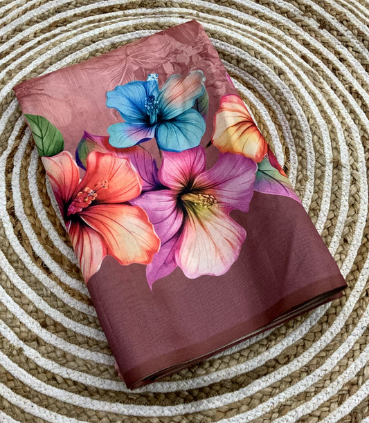 Elegant Tussar Silk Saree with All-Over Floral Print β Trending Summer Ethnic Wear | Swaraas.in