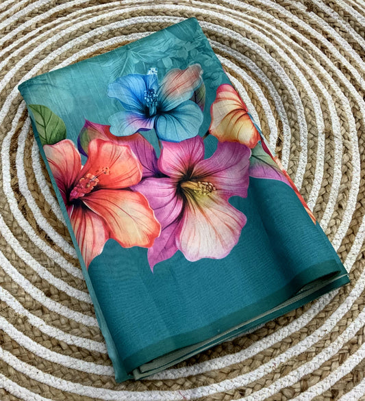 Elegant Tussar Silk Saree with All-Over Floral Print β Trending Summer Ethnic Wear | Swaraas.in