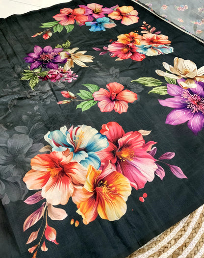 Elegant Tussar Silk Saree with All-Over Floral Print – Trending Summer Ethnic Wear | Swaraas.in