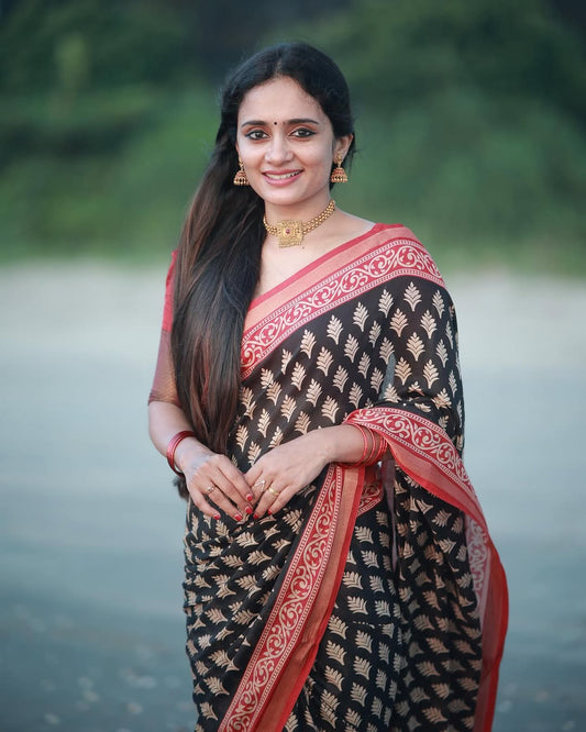 Pure Mul Cotton Ajrakh Print Saree with Running Blouse | Soft & Breathable Ethnic Wear by Swaraas