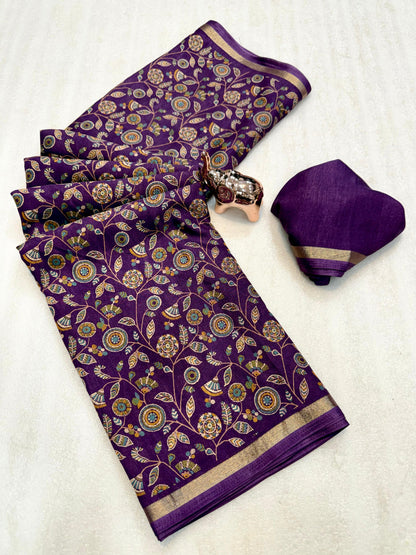 Women Printed Saree with Blouse Piece