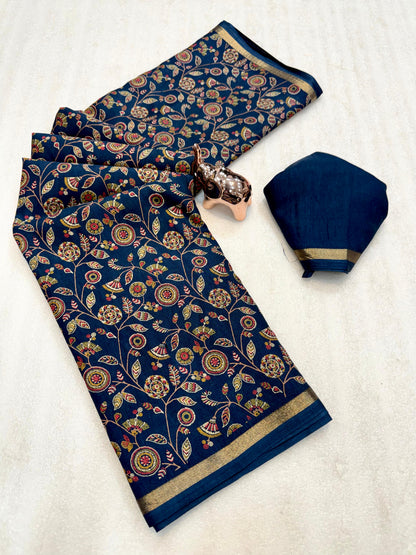 Women Printed Saree with Blouse Piece