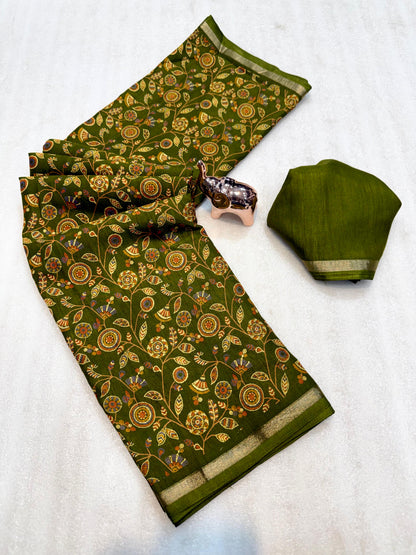 Women Printed Saree with Blouse Piece