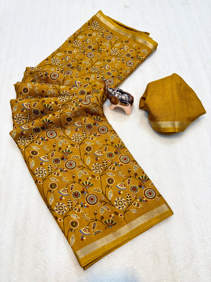 Women Printed Saree with Blouse Piece
