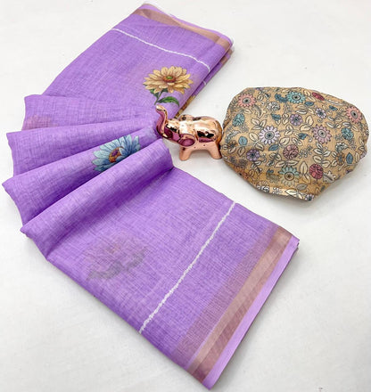 Women Floral Print Saree with Contrast Border