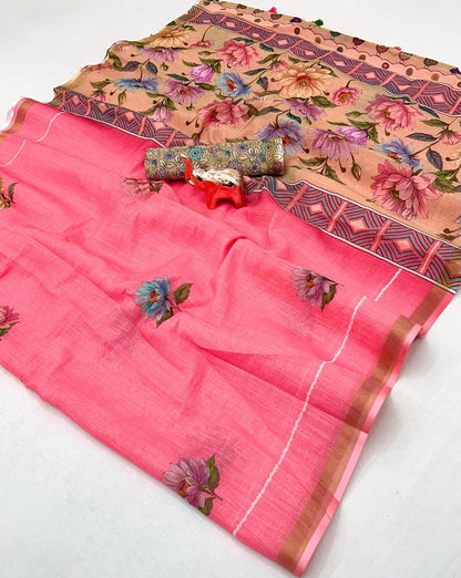 Women Floral Print Saree with Contrast Border