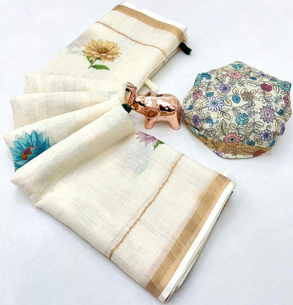 Women Floral Print Saree with Contrast Border