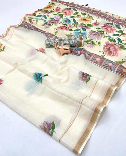 Women Floral Print Saree with Contrast Border