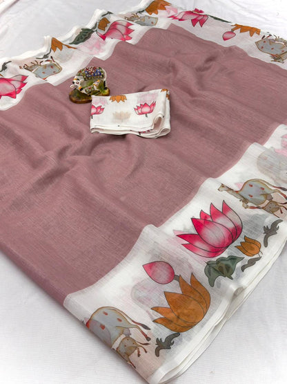Women Floral Print Saree with Contrast Border