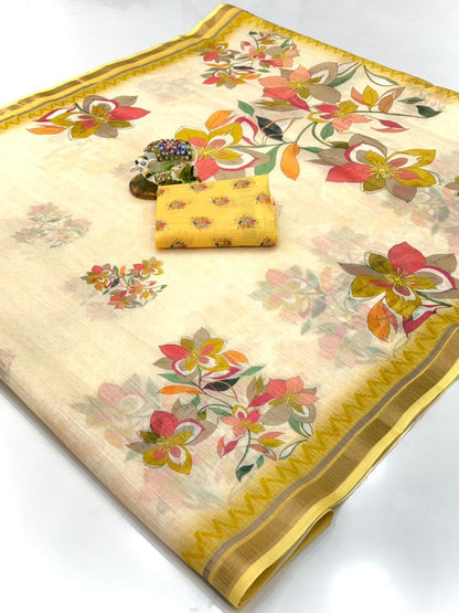Women Floral Print Saree with Contrast Border