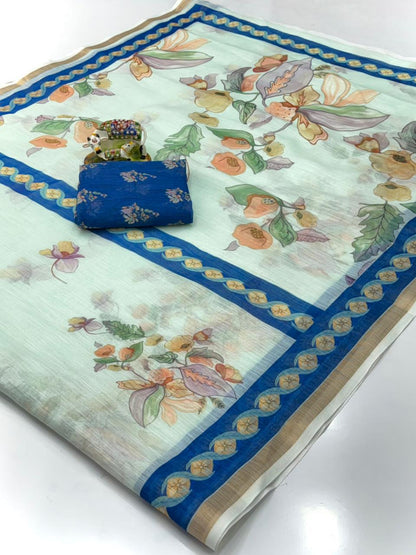 Women Floral Print Saree with Contrast Border