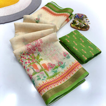 Women Floral Print Saree with Contrast Border