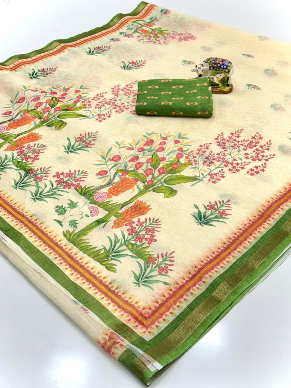Women Floral Print Saree with Contrast Border