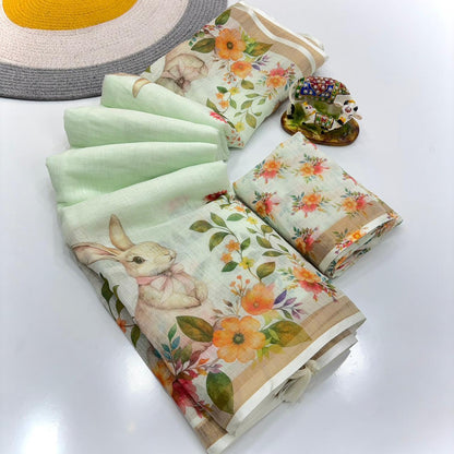 Women Floral Print Saree with Contrast Border