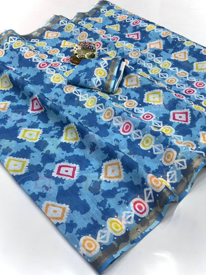 Women Floral Print Saree with Contrast Border