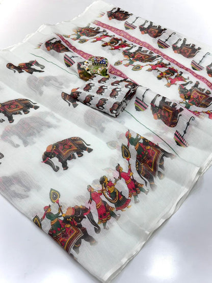 Women Floral Print Saree with Contrast Border