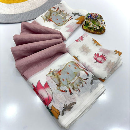 Women Floral Print Saree with Contrast Border