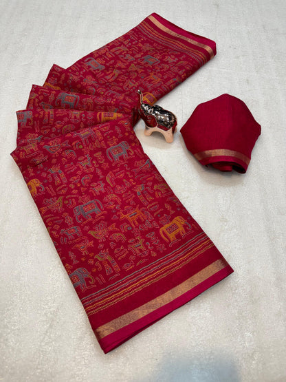 Women Printed Saree with Blouse Piece