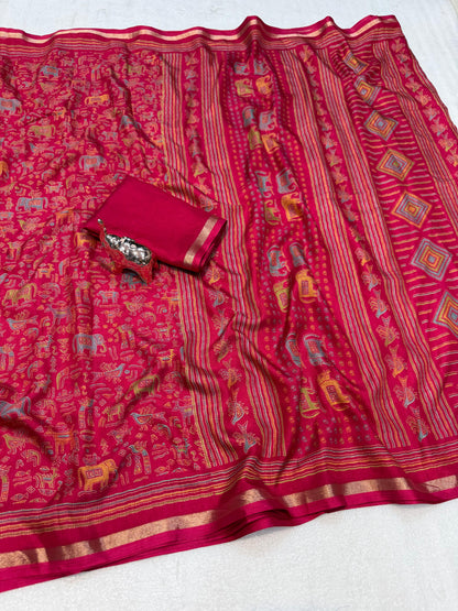 Women Printed Saree with Blouse Piece