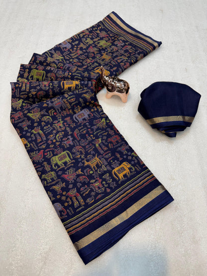 Women Printed Saree with Blouse Piece