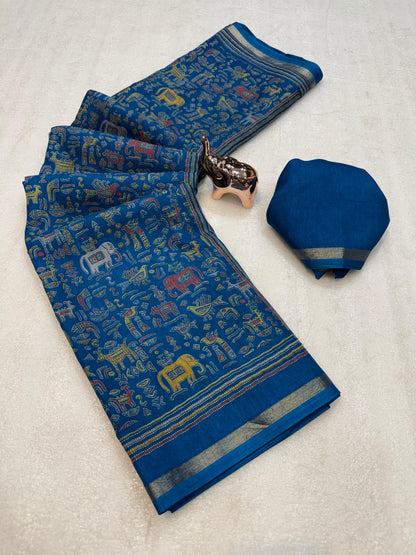 Women Printed Saree with Blouse Piece