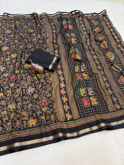Women Printed Saree with Blouse Piece