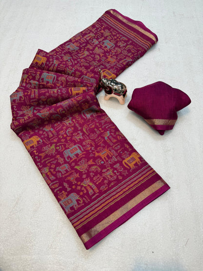 Women Printed Saree with Blouse Piece