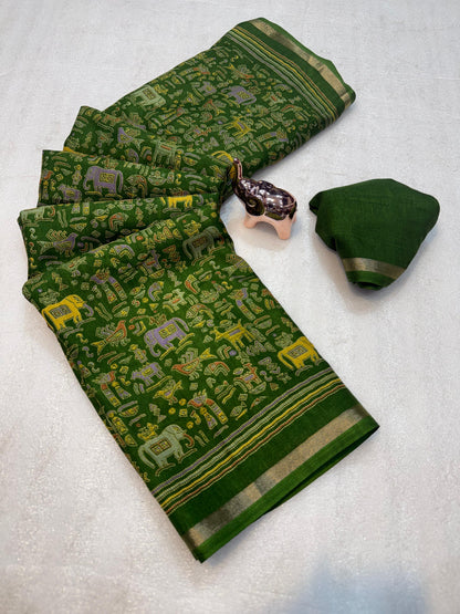 Women Printed Saree with Blouse Piece