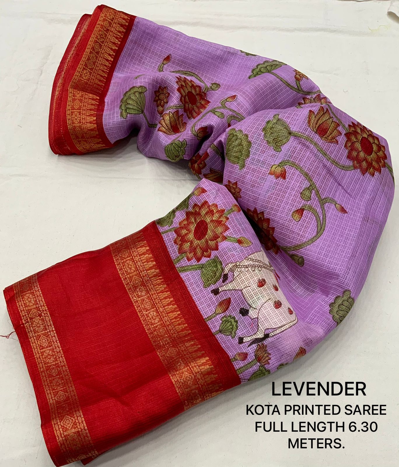 Pichwai Print Kota Doria Saree with Bentex Jacquard Border & Jhalar | Running Blouse