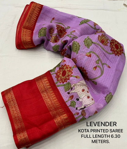 Pichwai Print Kota Doria Saree with Bentex Jacquard Border & Jhalar | Running Blouse