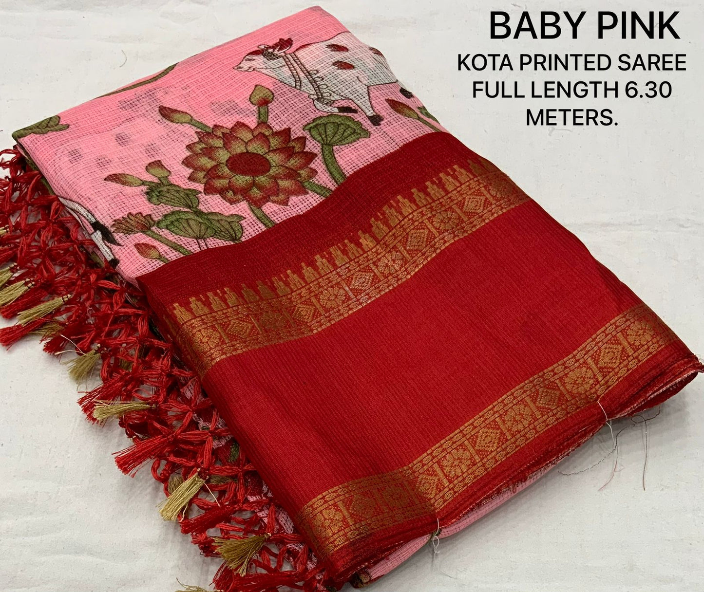 Pichwai Print Kota Doria Saree with Bentex Jacquard Border & Jhalar | Running Blouse