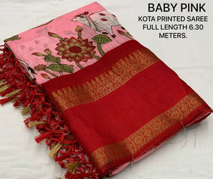 Pichwai Print Kota Doria Saree with Bentex Jacquard Border & Jhalar | Running Blouse