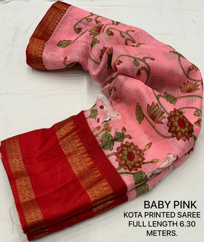 Pichwai Print Kota Doria Saree with Bentex Jacquard Border & Jhalar | Running Blouse