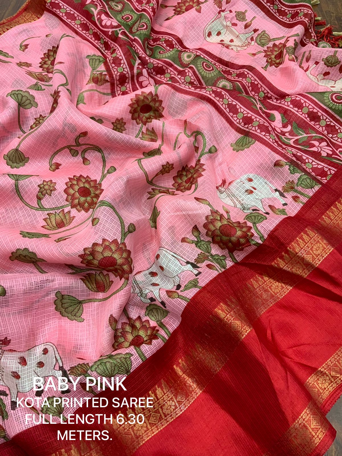 Pichwai Print Kota Doria Saree with Bentex Jacquard Border & Jhalar | Running Blouse