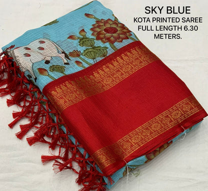 Pichwai Print Kota Doria Saree with Bentex Jacquard Border & Jhalar | Running Blouse