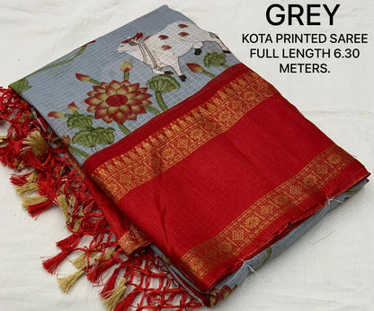 Pichwai Print Kota Doria Saree with Bentex Jacquard Border & Jhalar | Running Blouse