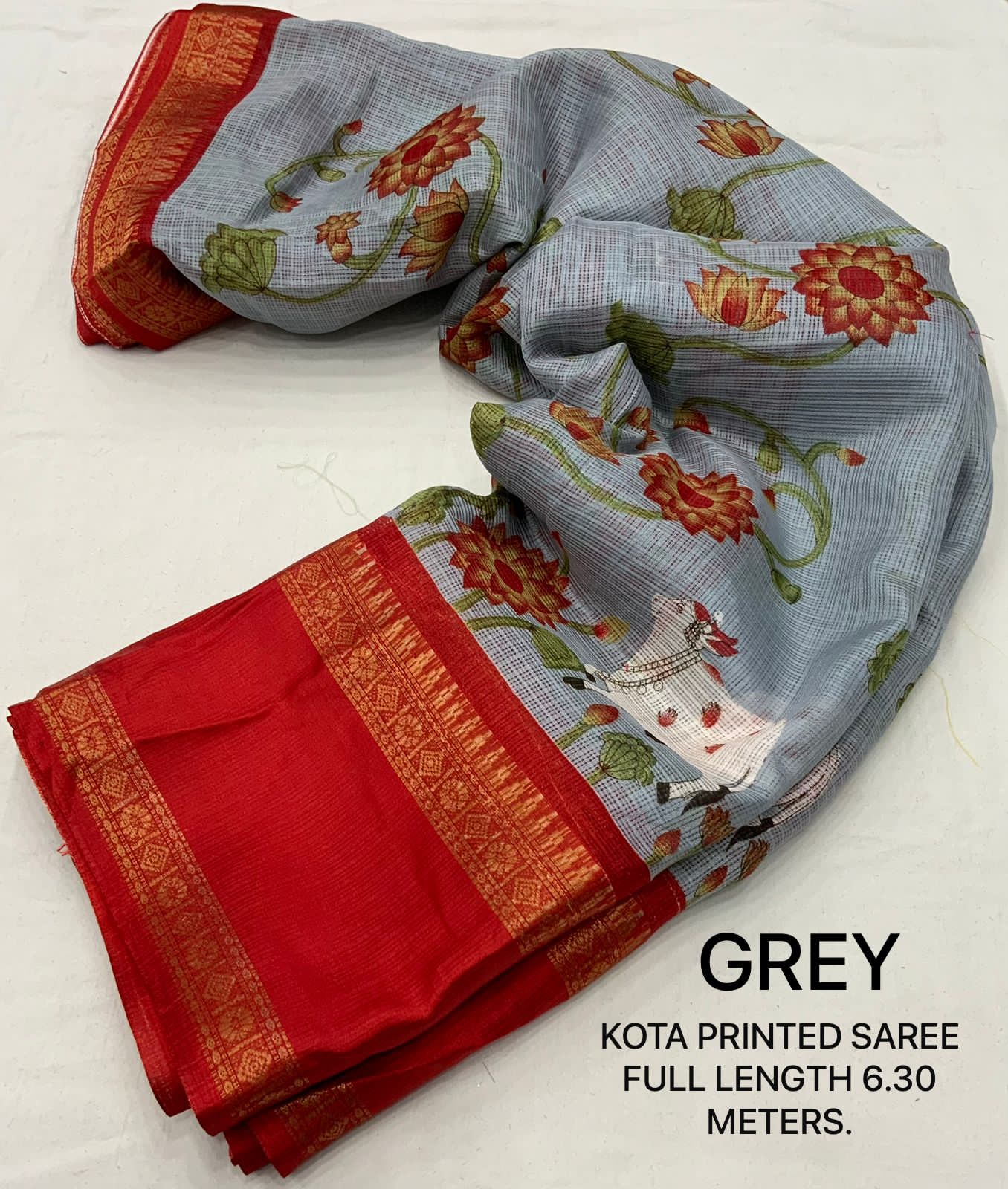 Pichwai Print Kota Doria Saree with Bentex Jacquard Border & Jhalar | Running Blouse