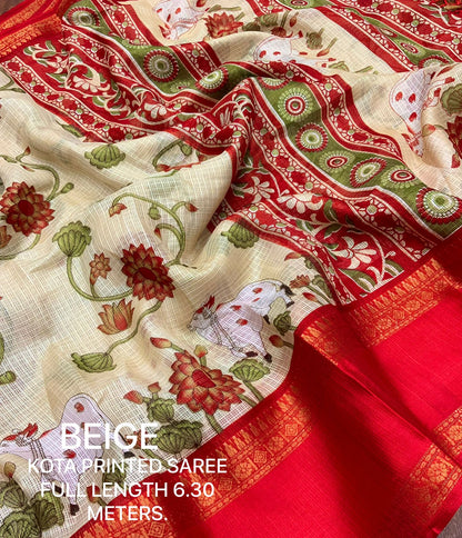 Pichwai Print Kota Doria Saree with Bentex Jacquard Border & Jhalar | Running Blouse