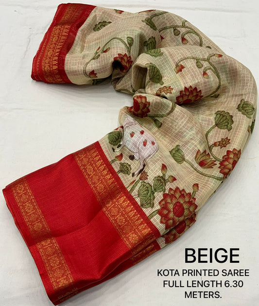 Pichwai Print Kota Doria Saree with Bentex Jacquard Border & Jhalar | Running Blouse