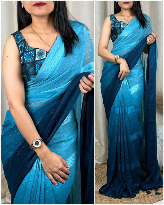 padding print saree with furr weaving &amp; tussles in pallu