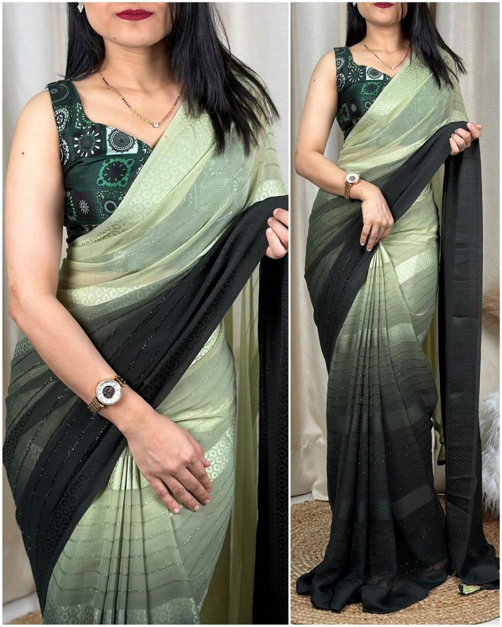 padding print saree with furr weaving &amp; tussles in pallu