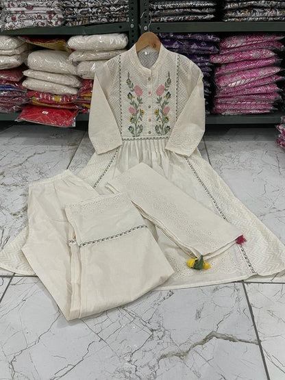 PANCHI | Cotton chikankari embroidered kurta with pants and stall dupatta will make you look the best - Swaraas