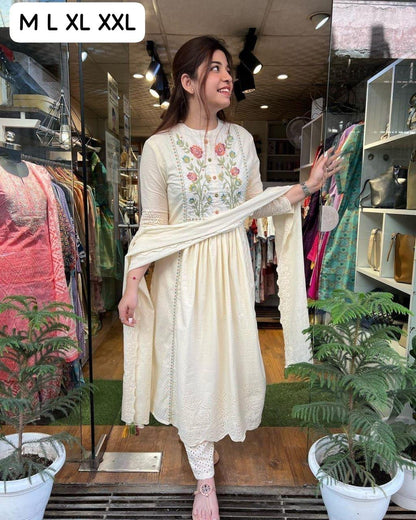 PANCHI | Cotton chikankari embroidered kurta with pants and stall dupatta will make you look the best - Swaraas
