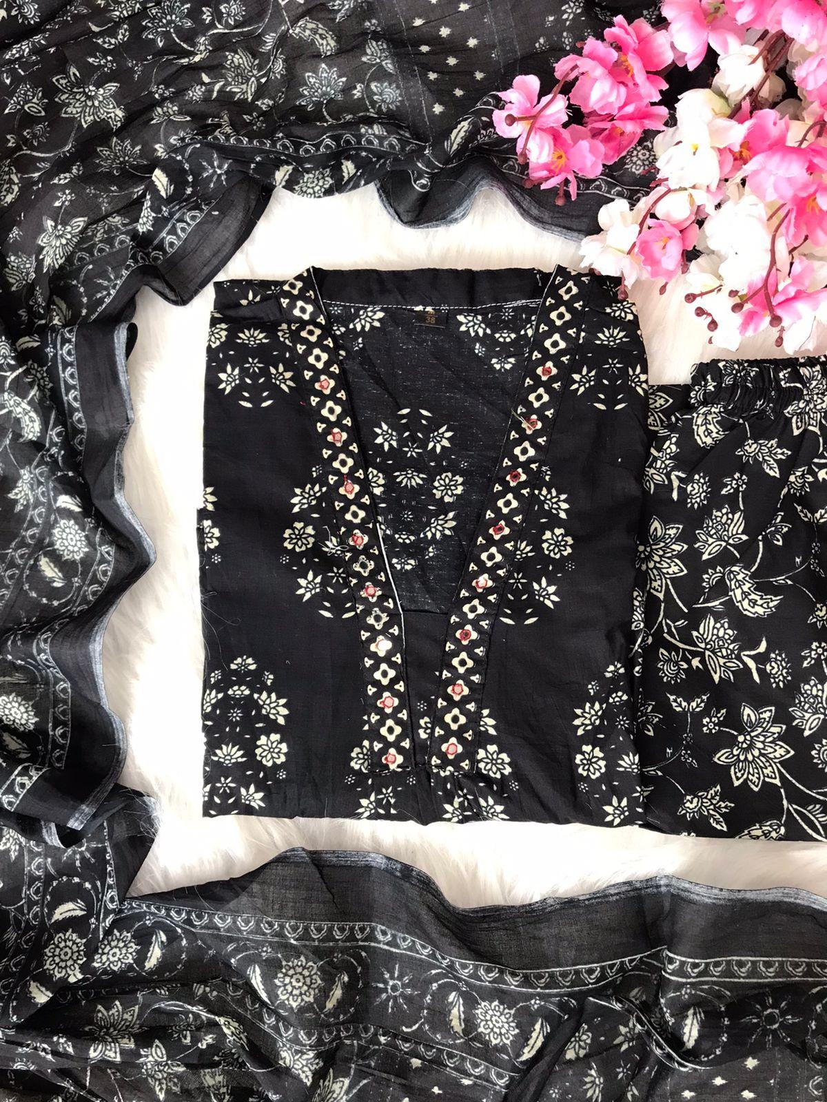 BLACK PRINTED ALINE KURTI SUIT