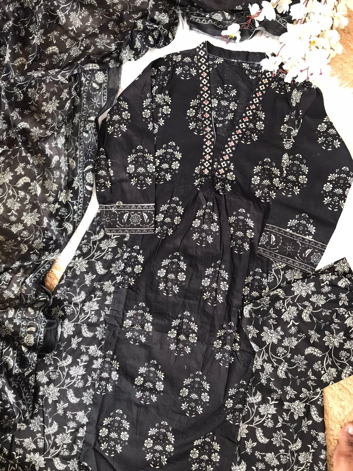 BLACK PRINTED ALINE KURTI SUIT