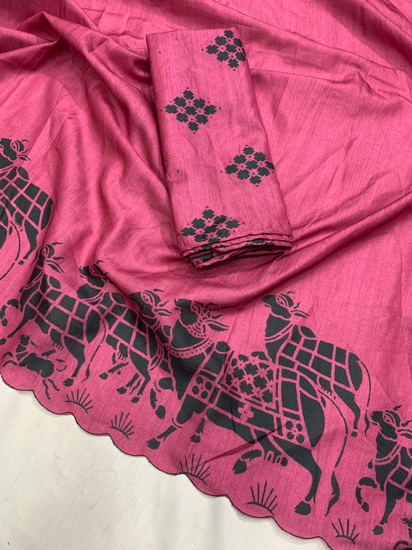 Tussar silk saree with cutwork and ikkat printed blouse