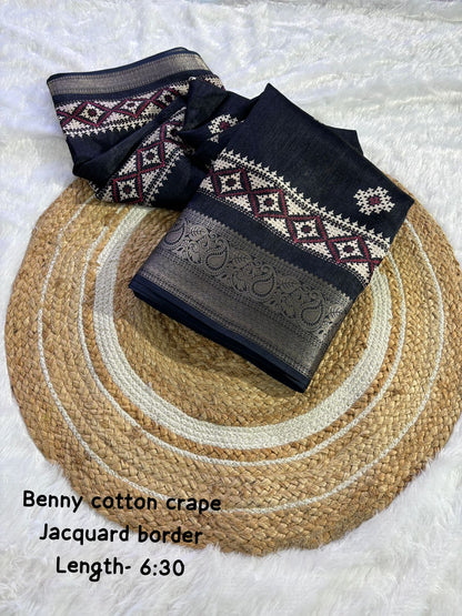 pure benny cotton saree with jacquard border - Swaraas