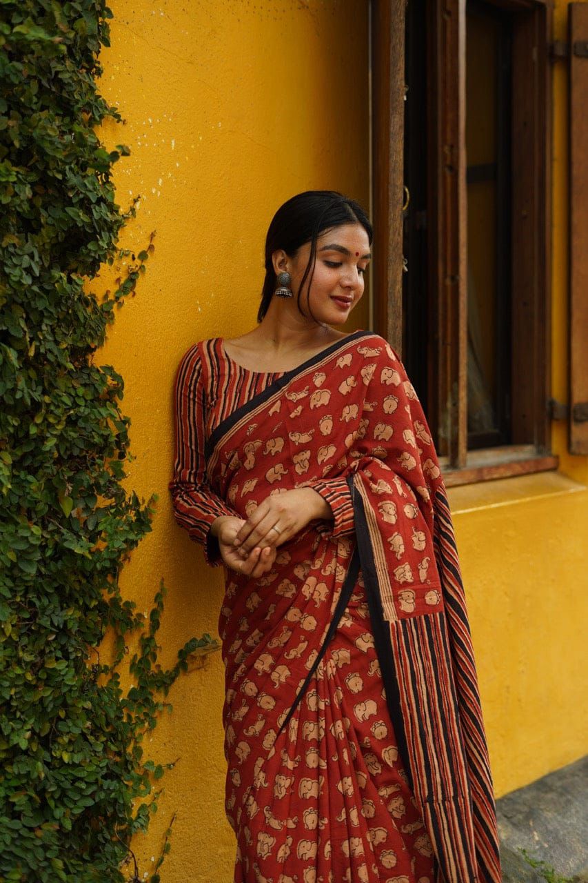 Pure Chanderi Saree With Golden Zari Piping border with beautiful latkan - Swaraas