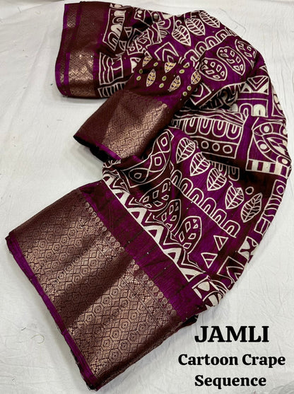 Soft Cotton Crape Saree with woven sequence design all over. - Swaraas